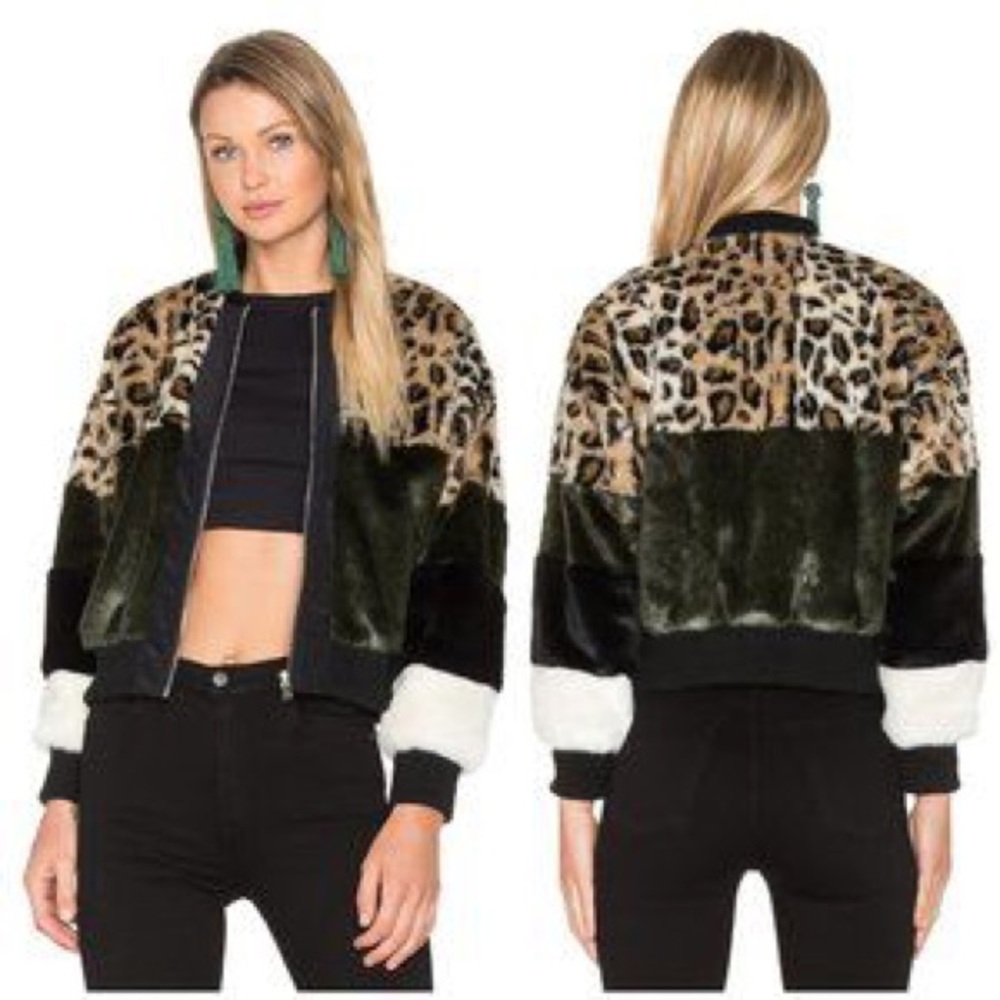 NBD Revolve Bonita Fur Leopard Bomber Jacket